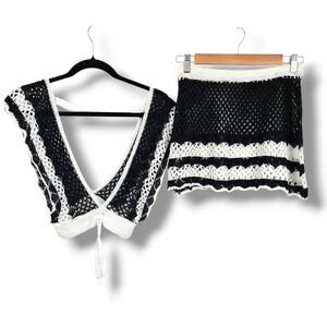 Abercrombie & Fitch Black and White Crochet Swim Coverup